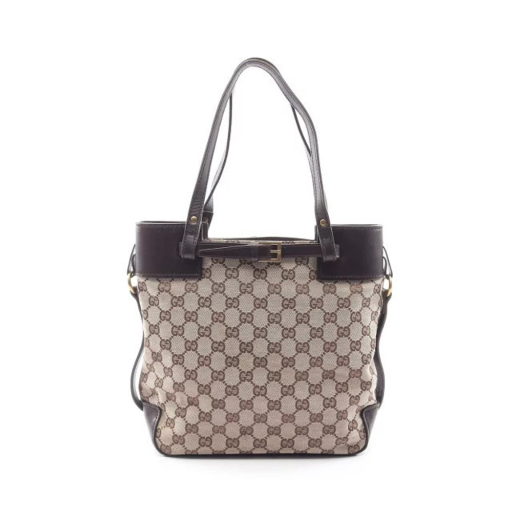 Gucci Joy GG Canvas Leather Tote Bag Tan Brown